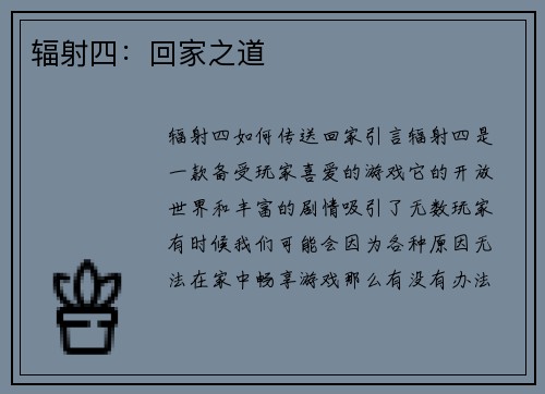 辐射四：回家之道
