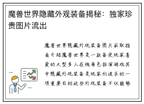 魔兽世界隐藏外观装备揭秘：独家珍贵图片流出